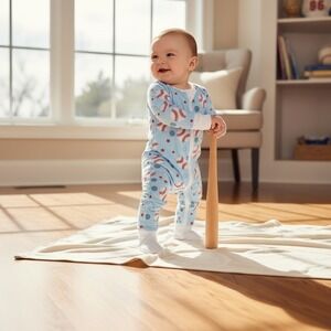 NWT Bamboo Baby Boys Baseball Print Footed Sleeper Pajamas Light Blue Zip